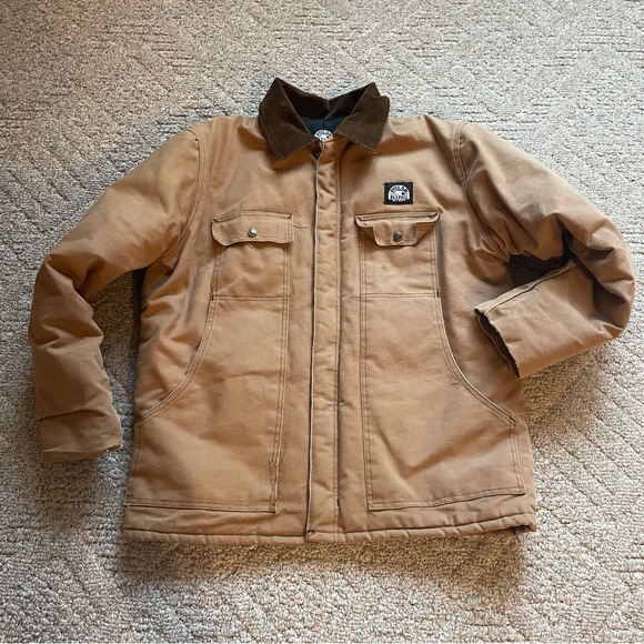 Tan Military Field Jacket with Durable Fabric and Full Length Zipper - Picture 1 of 13